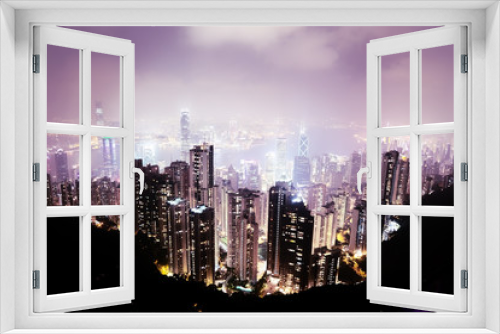 Fototapeta Naklejka Na Ścianę Okno 3D - Hong Kong island from Victoria's Peak at night