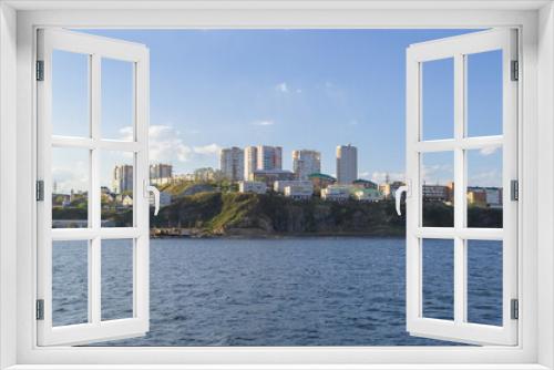 view from sea on cityscape of Egershield peninsula in Vladivostok