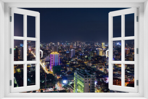 Fototapeta Naklejka Na Ścianę Okno 3D - Night view from Skyscrape in Cambodia