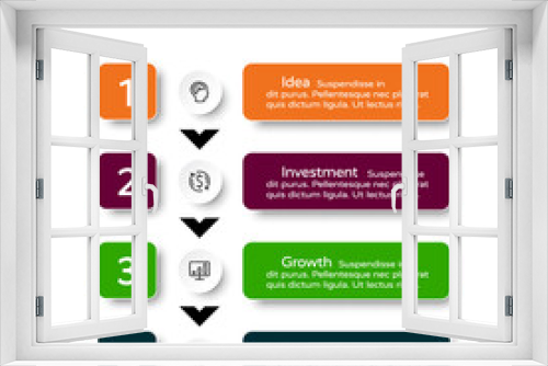 Operation process such as business investment, marketing, research, 4 steps by label vector. infographic design.