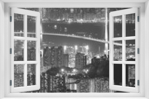 Fototapeta Naklejka Na Ścianę Okno 3D - Aerial view of bridge and dowtown of Hong Kong city at night