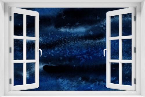 Fototapeta Naklejka Na Ścianę Okno 3D - dark blue watercolor abstract background. Night sky shades simple color Hand painted illustration. Aquarelle painted paper textured canvas for invitation card design.
