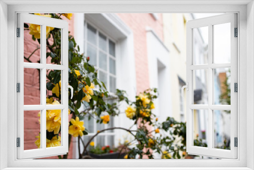 Fototapeta Naklejka Na Ścianę Okno 3D - Yellow roses and house