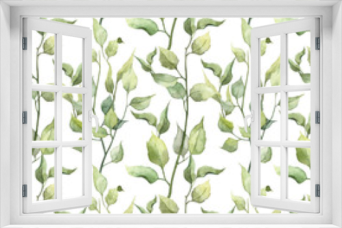 Fototapeta Naklejka Na Ścianę Okno 3D - Seamless pattern with hand painted watercolor green leaves