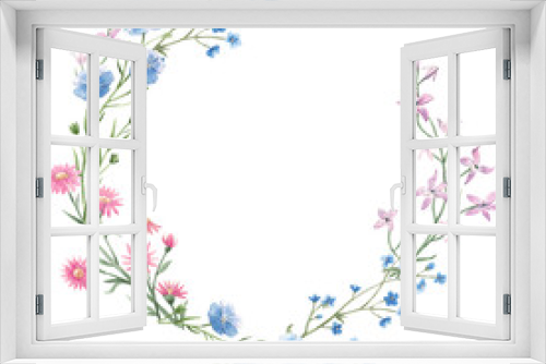 Fototapeta Naklejka Na Ścianę Okno 3D - Beautiful floral wreath with watercolor hand drawn gentle spring flowers. Stock illustration.