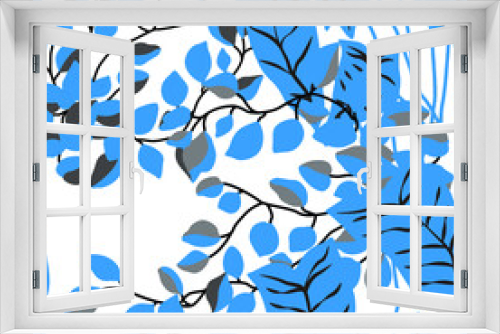 Fototapeta Naklejka Na Ścianę Okno 3D - Creative seamless pattern with cartoon forest. Bright summer print with tropical leaves. Tropical pattern. Jungle exotic summer print.	