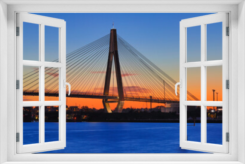 Fototapeta Naklejka Na Ścianę Okno 3D - Anzac Bridge at Sunset orange and blue skies Sydney NSW Australia