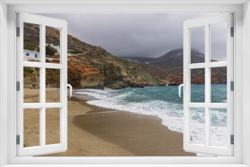 Fototapeta Naklejka Na Ścianę Okno 3D - View of the coast and Agkali beach, Folegandros Island, Greece.