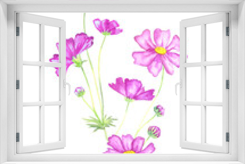 Fototapeta Naklejka Na Ścianę Okno 3D - Soft pink purple flowers, isolated on white hand painted watercolor illustration