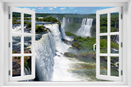 Fototapeta Naklejka Na Ścianę Okno 3D - Picturesque scenic view of famous Iguazu Falls on border between Argentina and Brazil