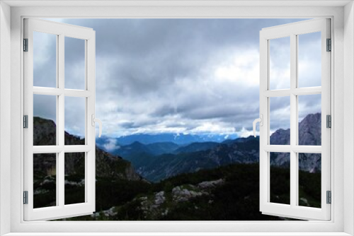 Fototapeta Naklejka Na Ścianę Okno 3D - View of Karavanke mountains and Julian alps in clouds in Slovenia