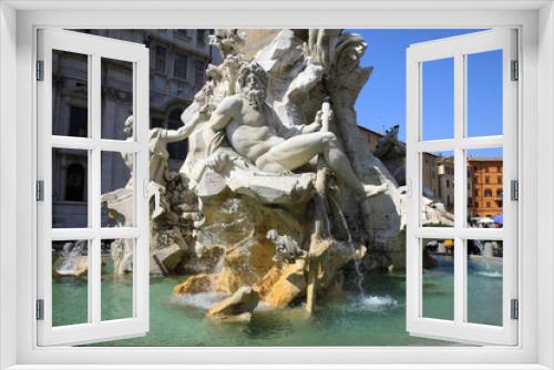Fototapeta Naklejka Na Ścianę Okno 3D - Fontana dei 4 fiumi - Piazza Navona - Roma