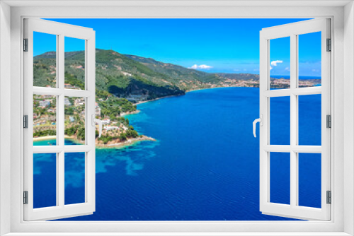 Fototapeta Naklejka Na Ścianę Okno 3D - Aerial view over southern skiathos island, Greece with modern hotels and luxurious villas in Sporades, Greece,