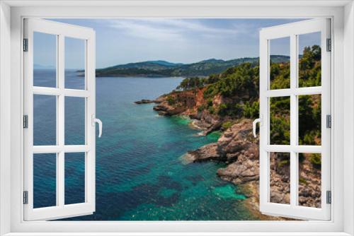 Fototapeta Naklejka Na Ścianę Okno 3D - Aerial drone view over Chrisi Milia beach and the rocky surrounded area in Alonnisos island, Sporades, Greece