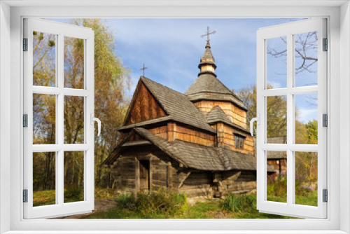 Fototapeta Naklejka Na Ścianę Okno 3D - Ancient wooden church of 19th century, Pyrohiv, Kyiv, Ukraine