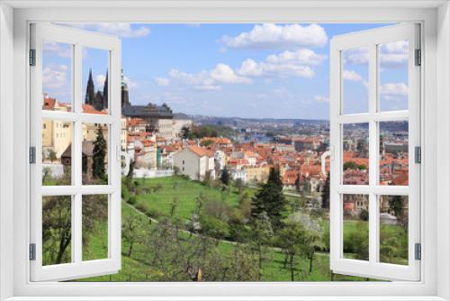 Fototapeta Naklejka Na Ścianę Okno 3D - View on the spring Prague gothic Castle with the green Nature