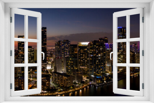 Fototapeta Naklejka Na Ścianę Okno 3D - Aerial twilight night panorama Miami Brickell