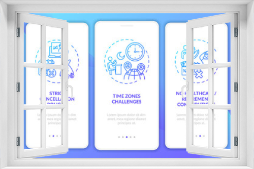 Online english teaching challenges onboarding mobile app page screen with concepts. No healthcare walkthrough 5 steps graphic instructions. UI vector template with RGB color illustrations