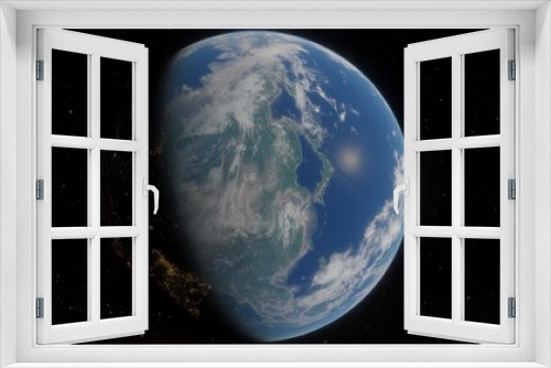 Fototapeta Naklejka Na Ścianę Okno 3D - Planet earth from the space at night, planet Earth from outer space view, glow planet Earth view from dark space 3d illustration