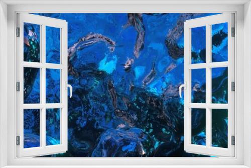 Fototapeta Naklejka Na Ścianę Okno 3D - Liquid reflective blue surface recembling seawater flow. Bright shiny background. Beautiful abstract wallpaper. 3D illustration.