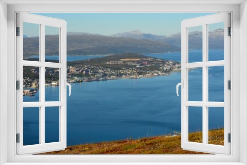 Fototapeta Naklejka Na Ścianę Okno 3D - overview photo of the arctic circle city of Tromsoe in northern Norway in summer., mountain view