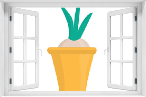Fototapeta Naklejka Na Ścianę Okno 3D - Liittle cute plant in yellow pot. Flat vector illustration