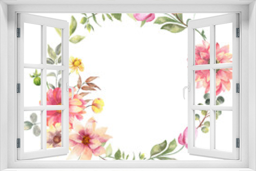 Fototapeta Naklejka Na Ścianę Okno 3D - Watercolor floral frame on a whithe background.