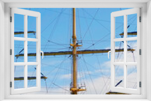 Fototapeta Naklejka Na Ścianę Okno 3D - Masts and rigging of a sailing ship against sky