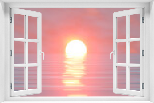 Fototapeta Naklejka Na Ścianę Okno 3D - An ocean sunset turns the water and clouds pink. 