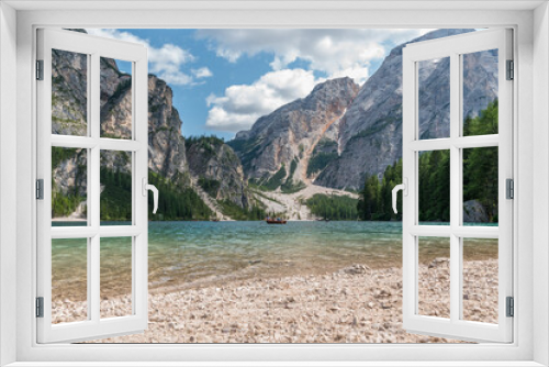 Fototapeta Naklejka Na Ścianę Okno 3D - The beautiful and famous lake Braies is located in a unique position in the Italien  Braies Dolomites.