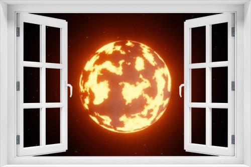 Fototapeta Naklejka Na Ścianę Okno 3D - Fire hot alien planet with volcanic activity, 3d render