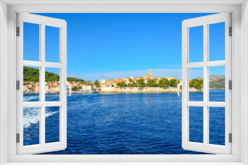 Fototapeta Naklejka Na Ścianę Okno 3D - View from the Adriatic sea of the island of Korcula, Croatia, on the Dalmatian Coast on a sunny summer day.