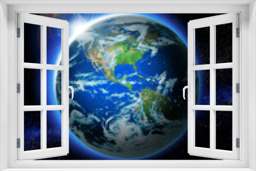 Fototapeta Naklejka Na Ścianę Okno 3D - Planet earth with sunrise in space, Rising Sun over Earth
