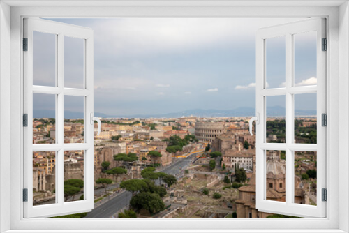 Fototapeta Naklejka Na Ścianę Okno 3D - Panoramic view of city Rome with Roman forum and Colosseum from Vittoriano