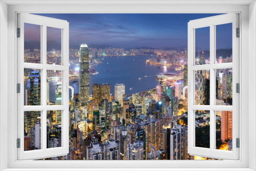 Fototapeta Naklejka Na Ścianę Okno 3D - Hong Kong skyline from Victoria peak at night, China