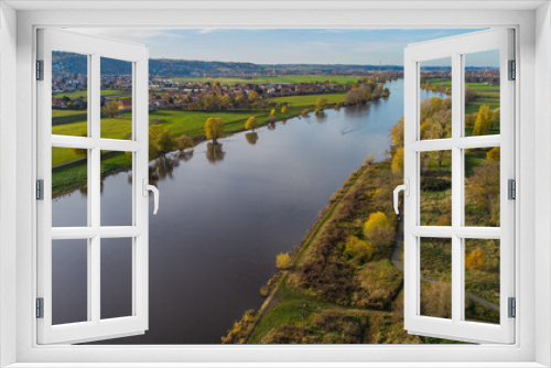 Fototapeta Naklejka Na Ścianę Okno 3D - Airview Elbe river in Serkowitz near Dresden