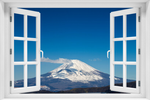 Close up famous view of Fuji mountain with snow cover on the top with could, Japan