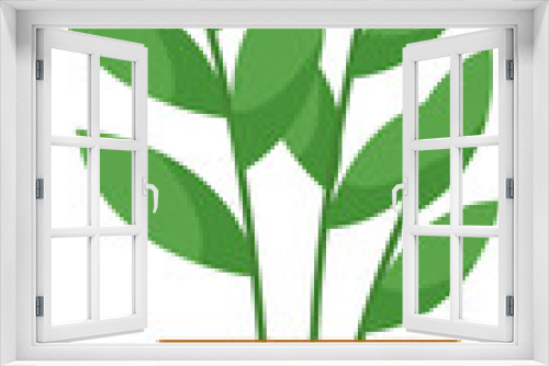 Fototapeta Naklejka Na Ścianę Okno 3D - Pot with houseplant isolated at white background. Vector flowerpot of decorative green plant with long leaves in ceramic pot. Indoor plant concept of domestic greenery. Icon for home interior plant