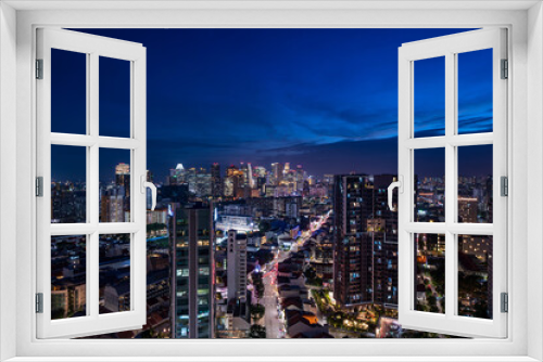 Fototapeta Naklejka Na Ścianę Okno 3D - Wide panorama of Singapore cityscape at magic hour.
