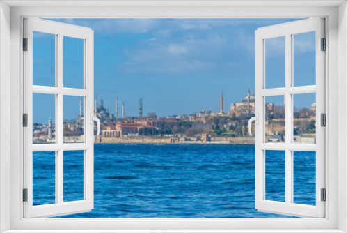 Fototapeta Naklejka Na Ścianę Okno 3D - Panoramic view of the Hagia Sophia Grand Mosque, Sultanahmet (Blue Mosque) Mosque and Topkapi Palace in Istanbul, Turkey