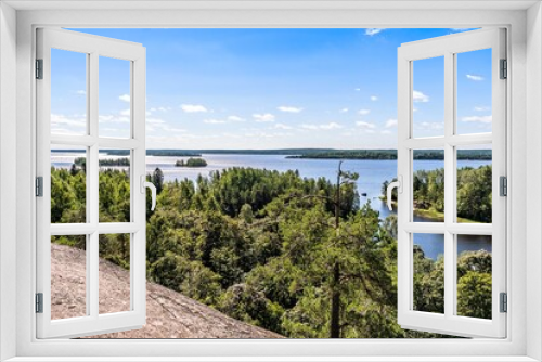 Fototapeta Naklejka Na Ścianę Okno 3D - Russia, Lake Ladoga, August 2020. View of the lake from the height of the coastal granite rock.