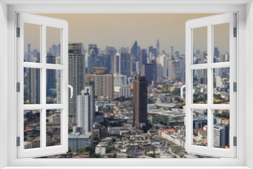 Fototapeta Naklejka Na Ścianę Okno 3D - Panorama aerial view of downtown urban area of Bangkok for cityscape and development concept