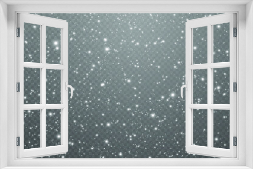 Fototapeta Naklejka Na Ścianę Okno 3D - Abstract winter background from snowflakes blown by the wind on a white transparent background. Christmas background. Powder dust light white PNG. Fantastic shimmer effect.	