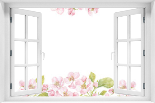 Fototapeta Naklejka Na Ścianę Okno 3D - Floral watercolor frame with blooming apple tree branches on white. Invitation, greeting card or an element for your design.