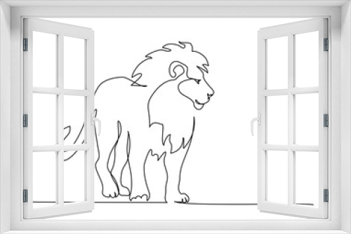 Fototapeta Naklejka Na Ścianę Okno 3D - Lion with mane standing. Continuous one line drawing.