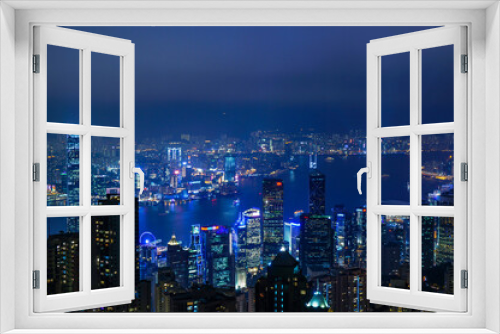 Fototapeta Naklejka Na Ścianę Okno 3D - Night view of Victoria Peak in Hong Kong