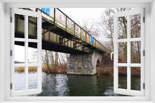 Fototapeta Naklejka Na Ścianę Okno 3D - Most kolejowy nad jeziorem Drwęckim, Ostróda, Mazury