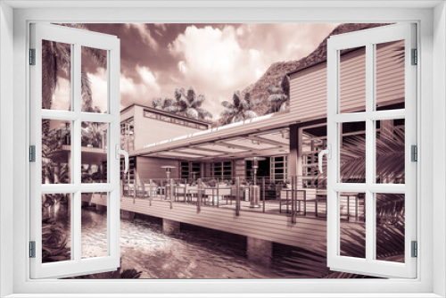 Fototapeta Naklejka Na Ścianę Okno 3D - Resort Terrace Restaurant Area - 3d architectural visualization in black and white