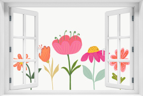 Fototapeta Naklejka Na Ścianę Okno 3D - Spring time beautiful pink and orange flowers illustration blossom background. Spring summer time greeting card