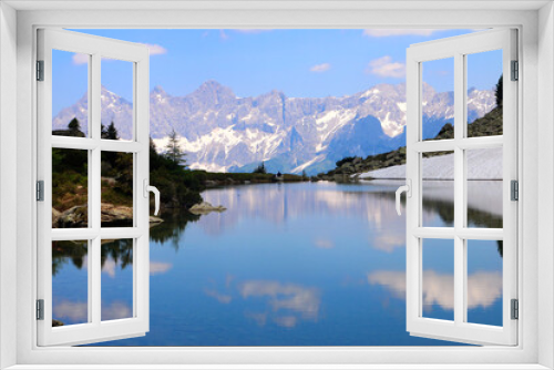 Fototapeta Naklejka Na Ścianę Okno 3D - Spiegelsee mit Dachsteingebirge, Schladming, Steiermark, Österreich, Europa, Panorama